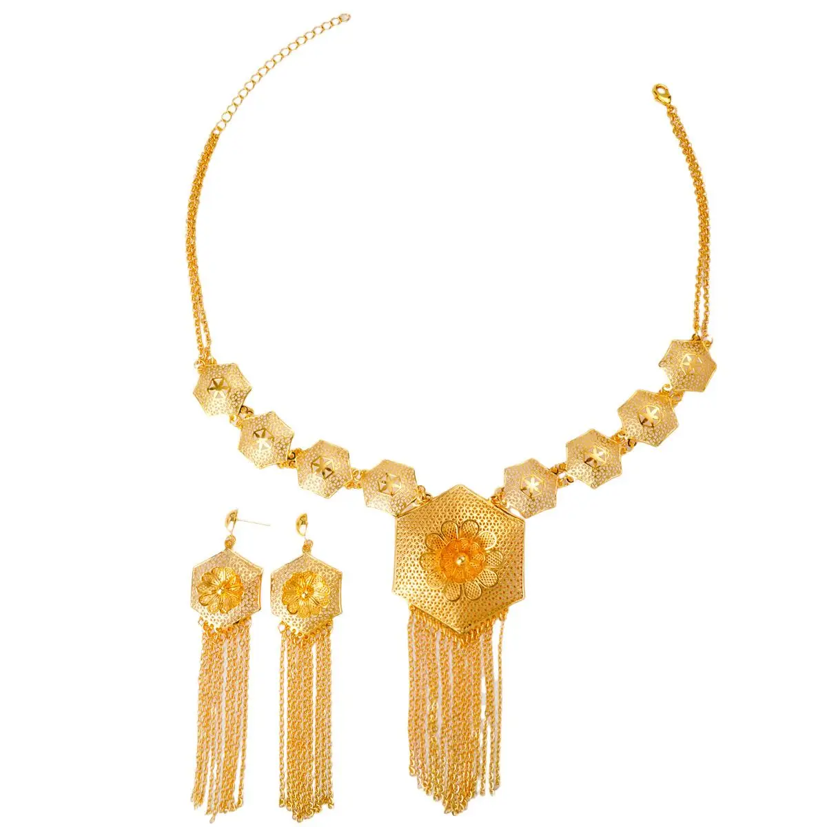 

Dubai New 24K Gold Plated Necklace Earrings for Romantic Wedding Party Jewelry Set for Lovers YY10896