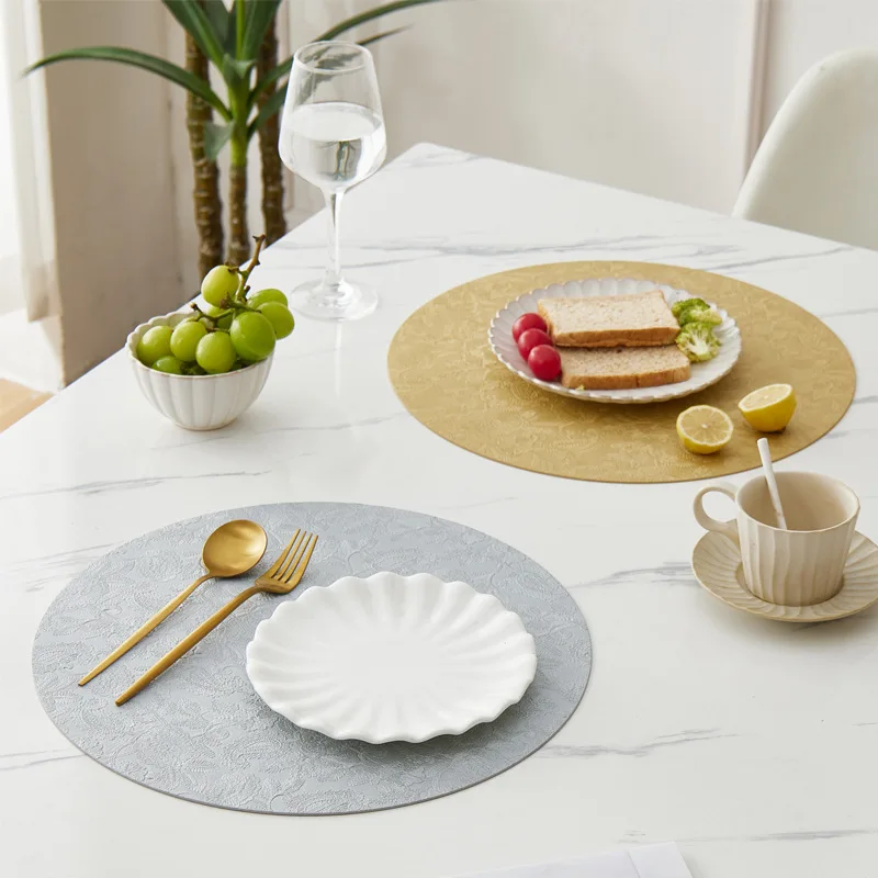 Mantel Individual de cuero ligero de lujo con patrones en relieve para uso doméstico, almohadilla aislante, tapete decorativo de mesa de comedor de cuero resistente