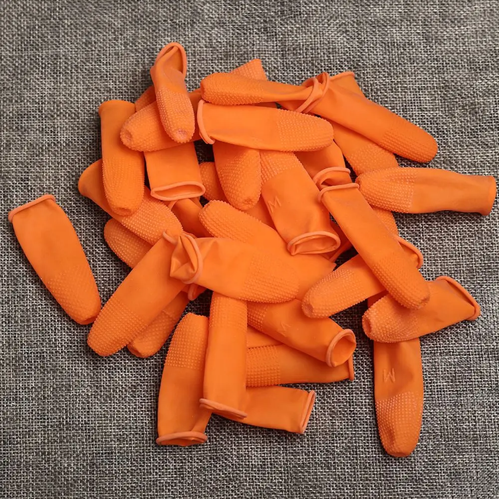100PCS Non-slip Fingertip Protective Nail Art Tool Finger Cover Rubber Gloves Protector Gloves Orange Finger Cots
