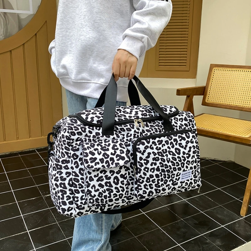 Travel Bag Women\'s Handbag Leopard Zebra Camouflage Waterproof Large Pull Rod Boarding Fitness Dry Wet Separation Luggage Bag