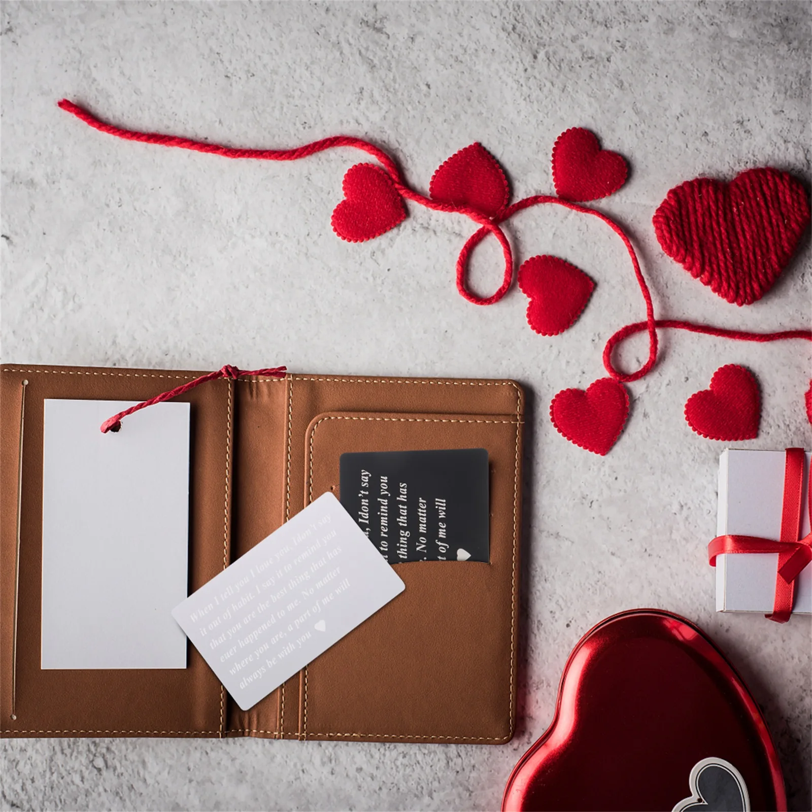 

2 pcs Confession Memorial Card Engraved Word Cards Wedding Purse Decorative Insert Anniversary Couples Mini Metal Message