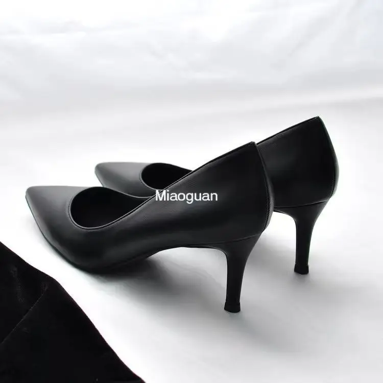 New Soft Leather Black Professional High Heel Female Stiletto All-match Flight Attendant Work Shoe Elegant Spring Autumn Classic