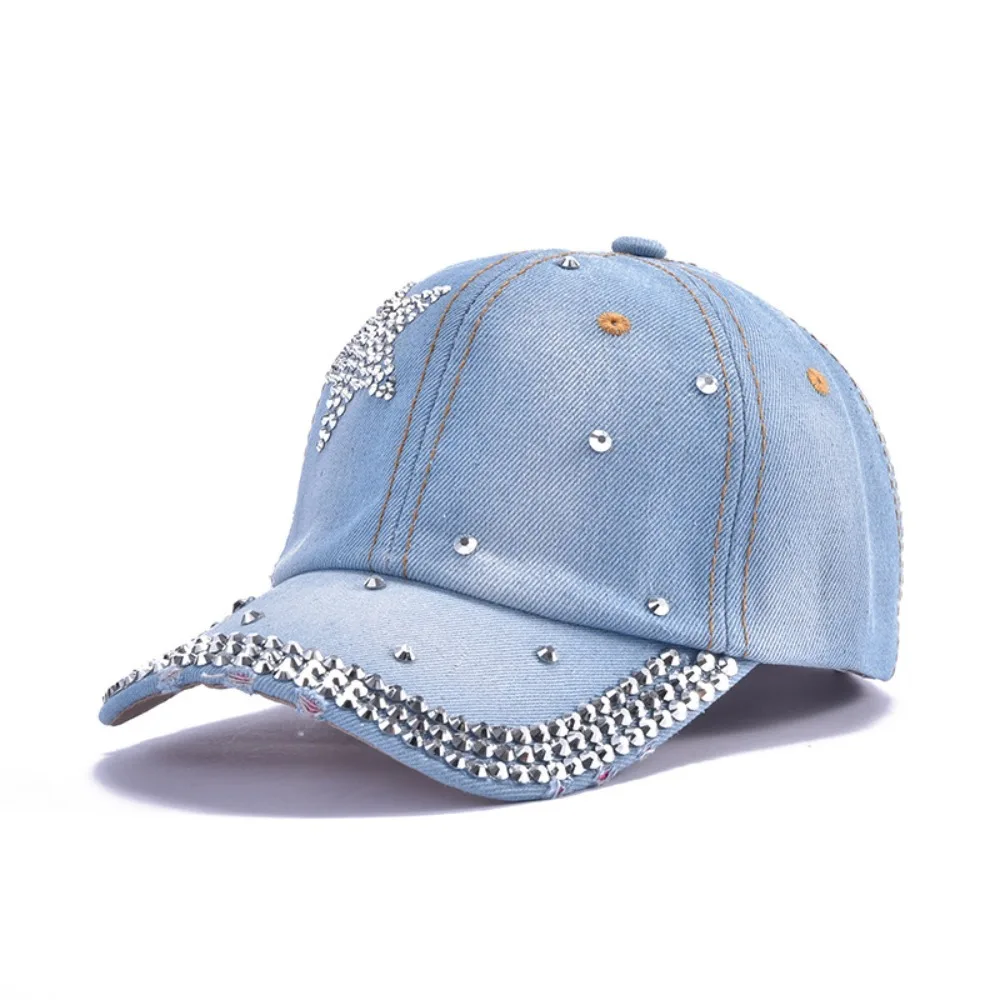 

Fashion Shiny Denim Baseball Cap Rhinestone Star Y2K Peaked Hat Adjustable Sunscreen Caps Women