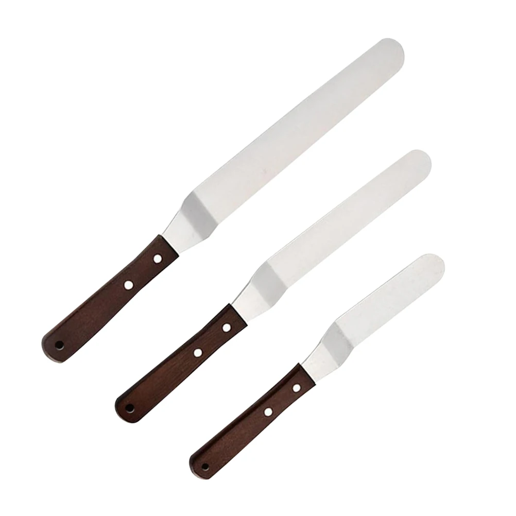 

3pcs Stainless Steel Cake Spatulas Wooden Handle Baking Tools Cream Decorating 6 8 10 Inch Pizza Sandwiches Kitchen Utensils