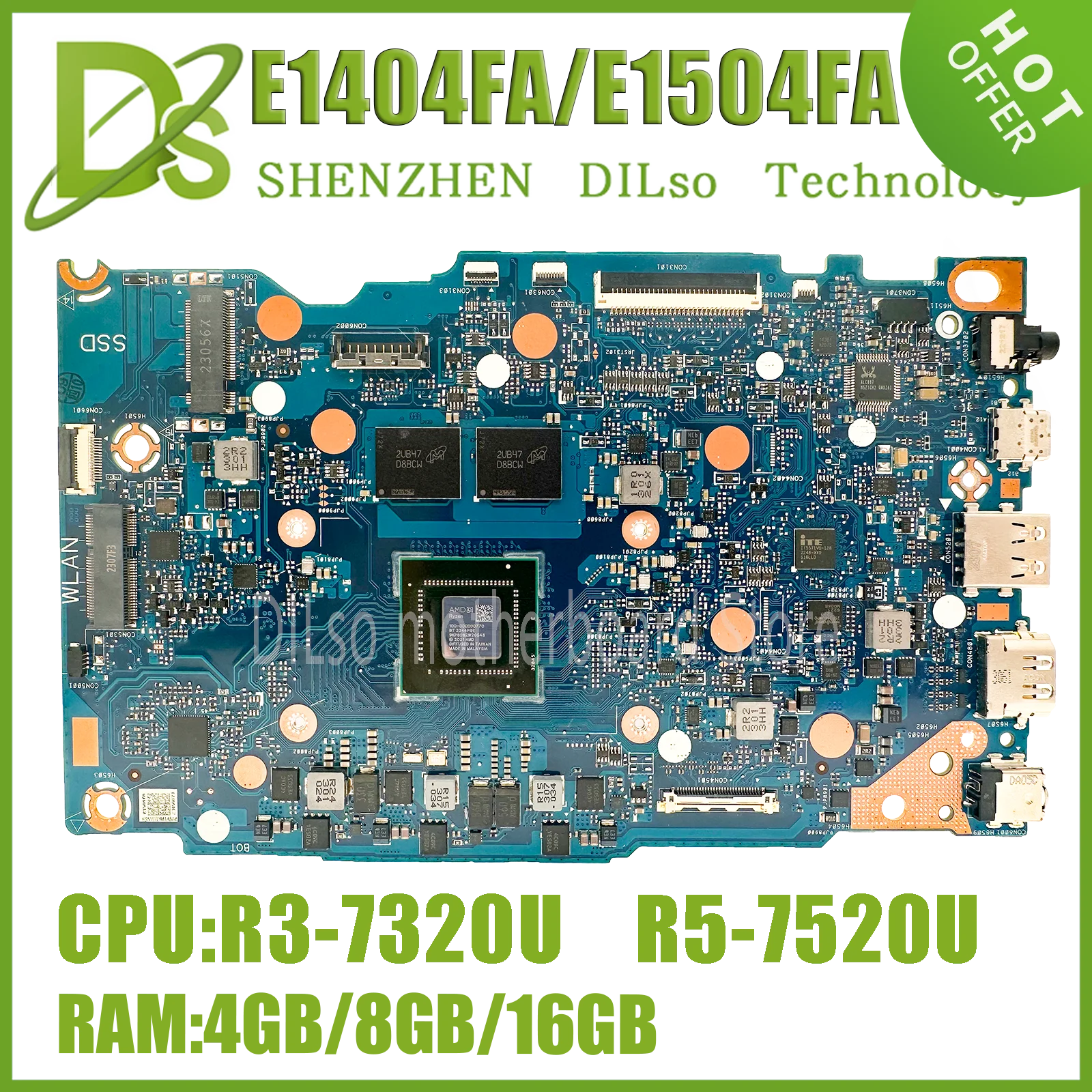 

KEFU E1404FA Mainboard For ASUS E1404F L1404FA R1404FA E1504FA L1504FA R1504FA E1504F Laptop Motherboard R3 R5 RAM-4GB/8GB/16GB