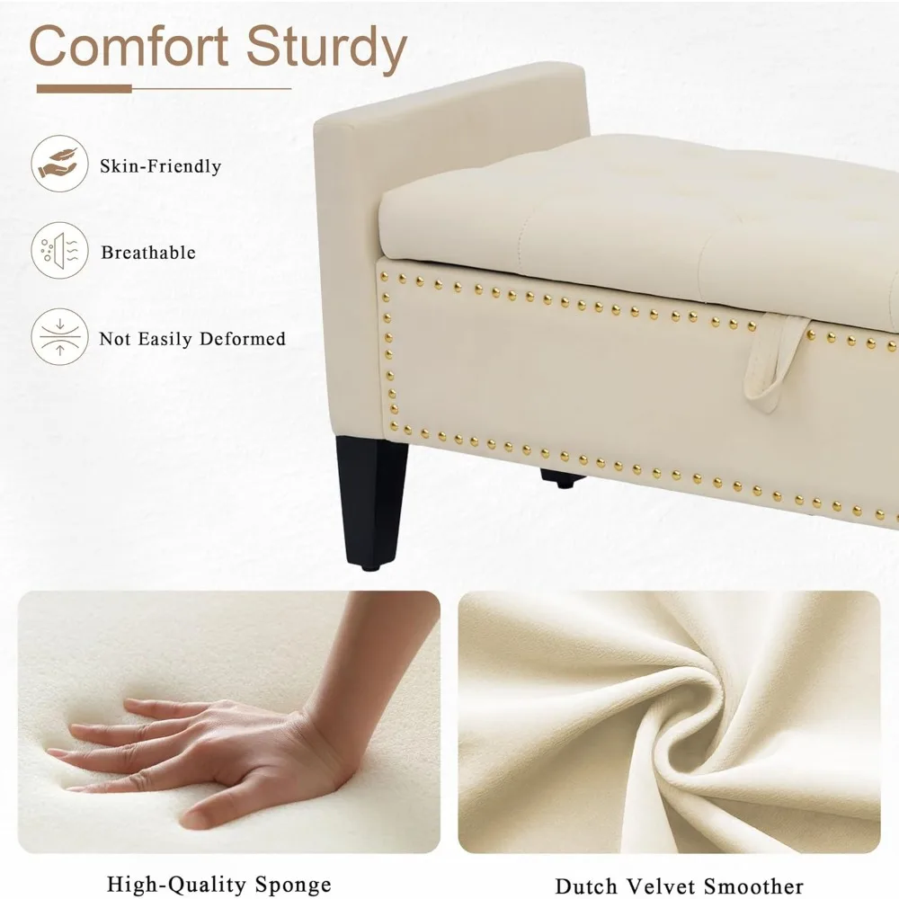 مسند تخزين حديث بأذرع، مقعد معنقدة بزر منجد مقاس 45 بوصة لنهاية السرير، أثاث غرفة المعيشة مع نعل تخزين #4