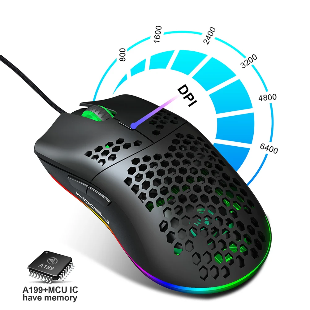 

RGB Gaming Mouse Colorful Light Wired Programmable Lighting Hole Design Computer