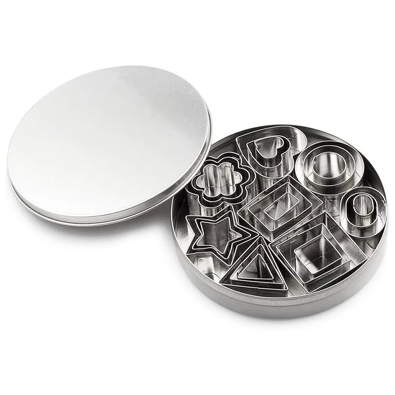 24-Piece Stainless Steel Geometric Shaped Cookie Biscuit Cutter Set Square Heart Triangle Round Flower Star Baking Metal Molds