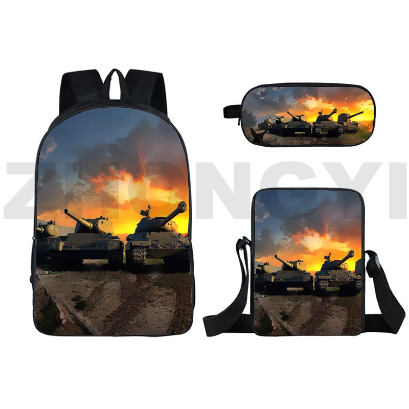 

Mens Fashion Gerand Tanks Backpack 3D Funny Game World of Tanks School Bags 3 In 1 Japanese Anime War Thunder Stylish Back Pack