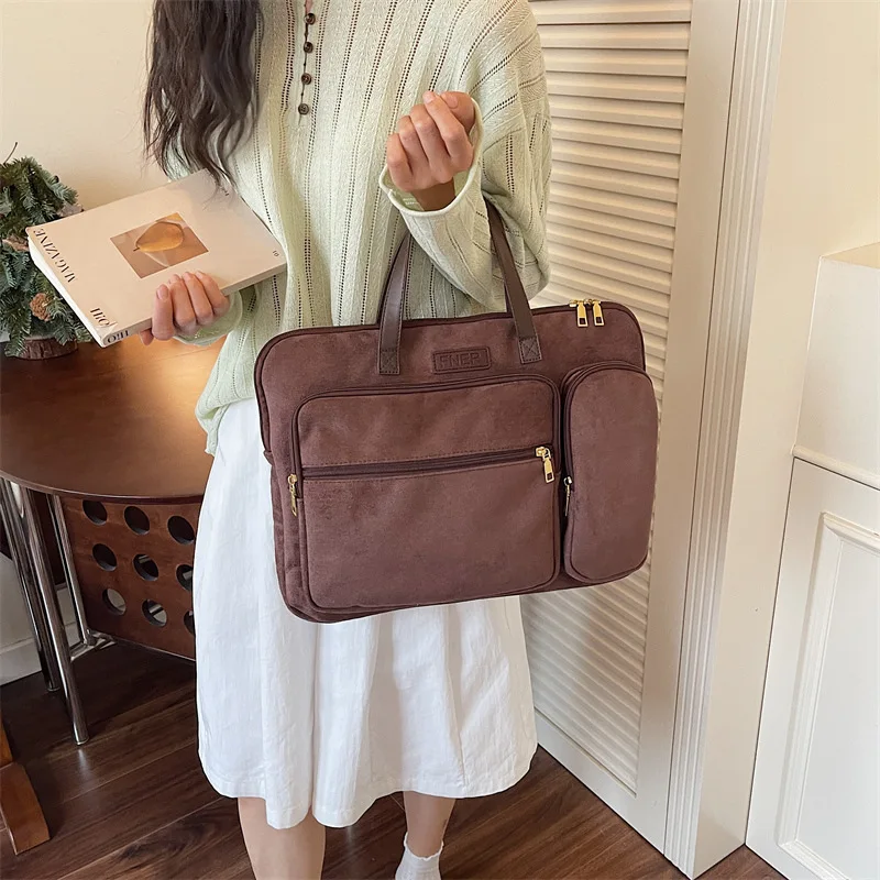 women-14-inch-laptop-bag-briefcase-work-tote-handbag-suede-texture-multi-zipper-pocket-casual-business-shoulder-satchel-office