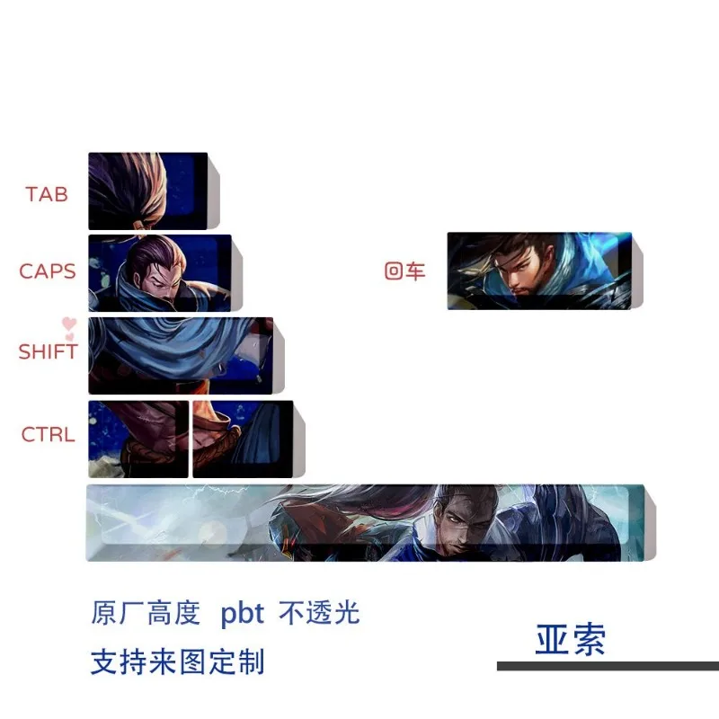 Juego de dibujos animados de Anime LOL League of Legends Yasuo Kai'Sa Keycap, teclado mecánico de eje transversal adecuado, tecla alternativa, altura de cereza