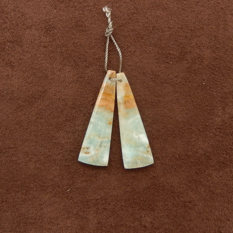 Natural Hemimorphite Trapezoid Pendants Pair Green-Brown Veined Gemstone for Handmade Earrings And DIY Jewelry 34X11X3MM-4.1G