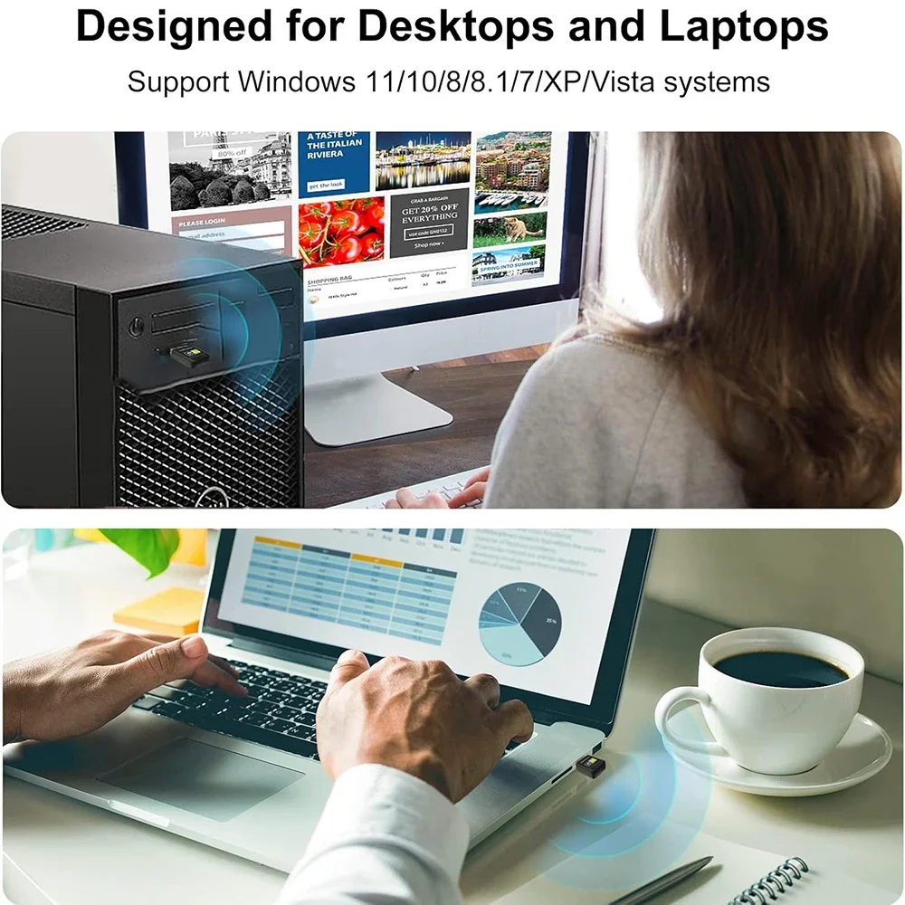 Adattatore WiFi USB 600Mbps Dual Band 2.4/5Ghz Ricevitore esterno di rete wireless Mini Dongle Wi-Fi per laptop/desktop Windows11/10