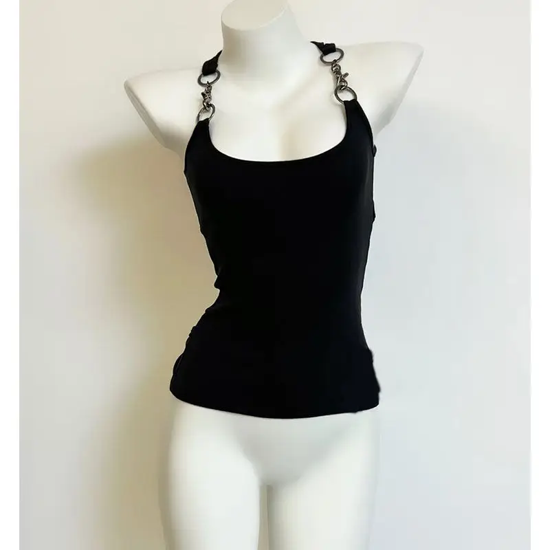 القوطي حبال بلون سليم القوطي الشرير عارية الذراعين خمر الجمالية Harajuku 90s Y2k ملابس امرأة المحاصيل الأعلى ايمو المحملة الصيف الموضة #3