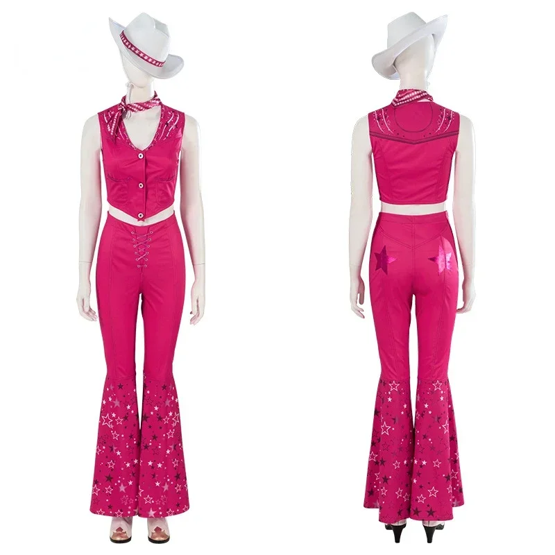 Movie Margot Robbie's Barbi Cosplay Costumes Hot Starry Pink Top and Pants Hat Ladies Halloween Costume for Women Clothing