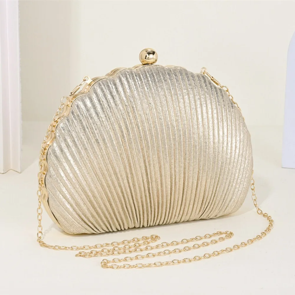 

Fashionable Shell Evening Bags For Women Pleated Shoulder Crossbody Bags Chain Party Wedding Clutch Ladies Purse Handbags