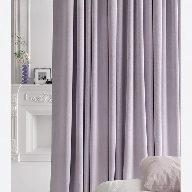 Light Luxury Fantastic Atmosphere High-end Feel Chenille Curtains for Living Room Bedroom Purple Cream Velvet Blackout Curtains