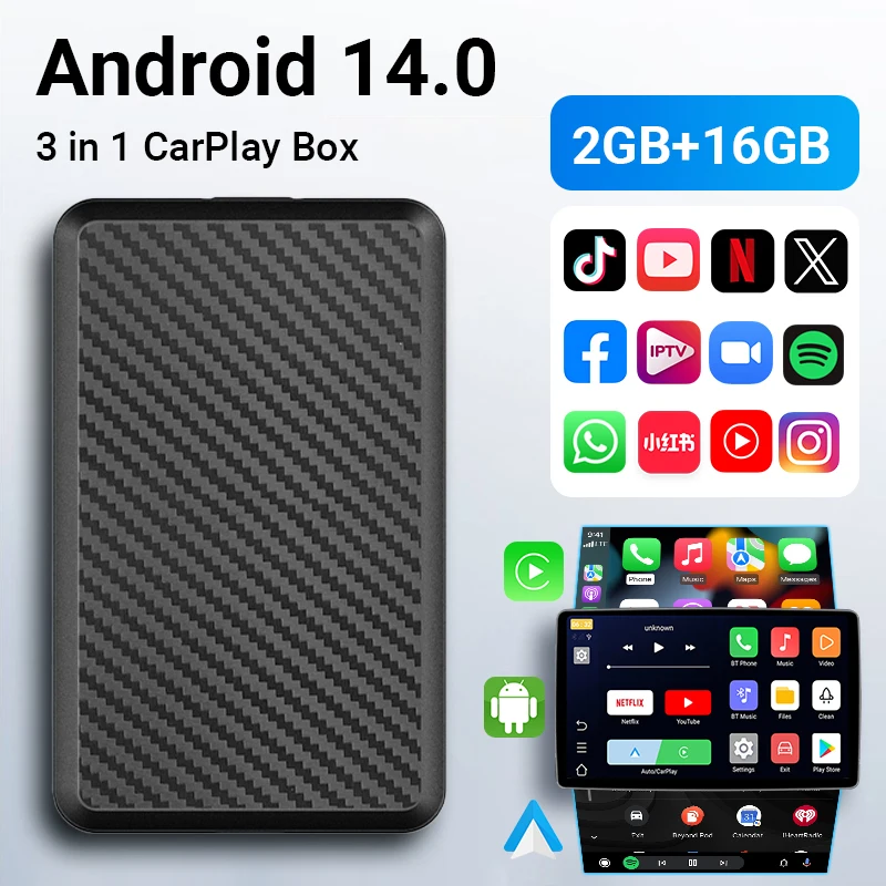 Android14 wireless CarPlay&Android Auto 3in1quad core 4+64GB smart box built-in Youtube/Xiaohongshu and other applications