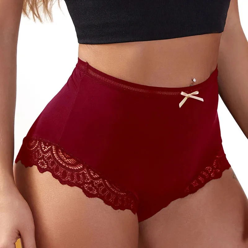 Plus Size Womens Seamless Panties High Waisted Lace Edga Underpants Sexy Breathable Underwear Female Briefs Intimates S M L XL