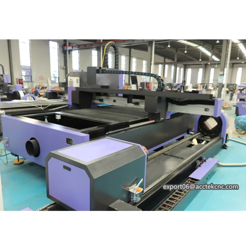 Acctek 2000w 1500w With Rotary Attachment Fiber Cutter Cnc Metal Sheet Pipe Fiber Laser Cutting Machine 