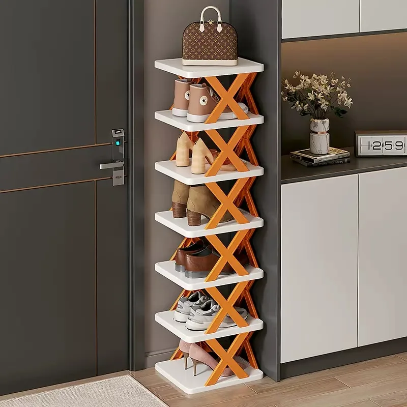 

Shoe rack new household door small narrow folding multi-layer simple storage
