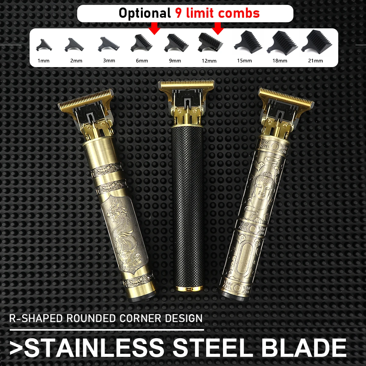 

Professional Hair Trimmer Machine T9 Stainless Steel Blade Metal Body Optional 9 limit combs Hair Beard Trimmer Haircut Machine