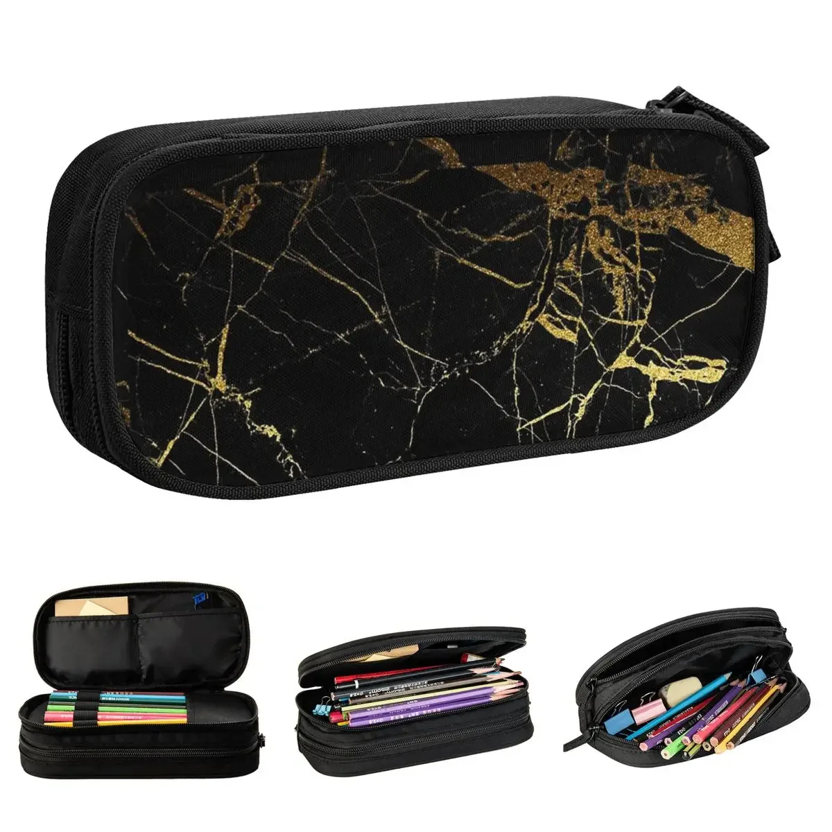 Marble Of Black And Gold Pencil Cases Pencil Pouch Pen Holder for Girl Boy Big Capacity Bags Office Zipper Stationery