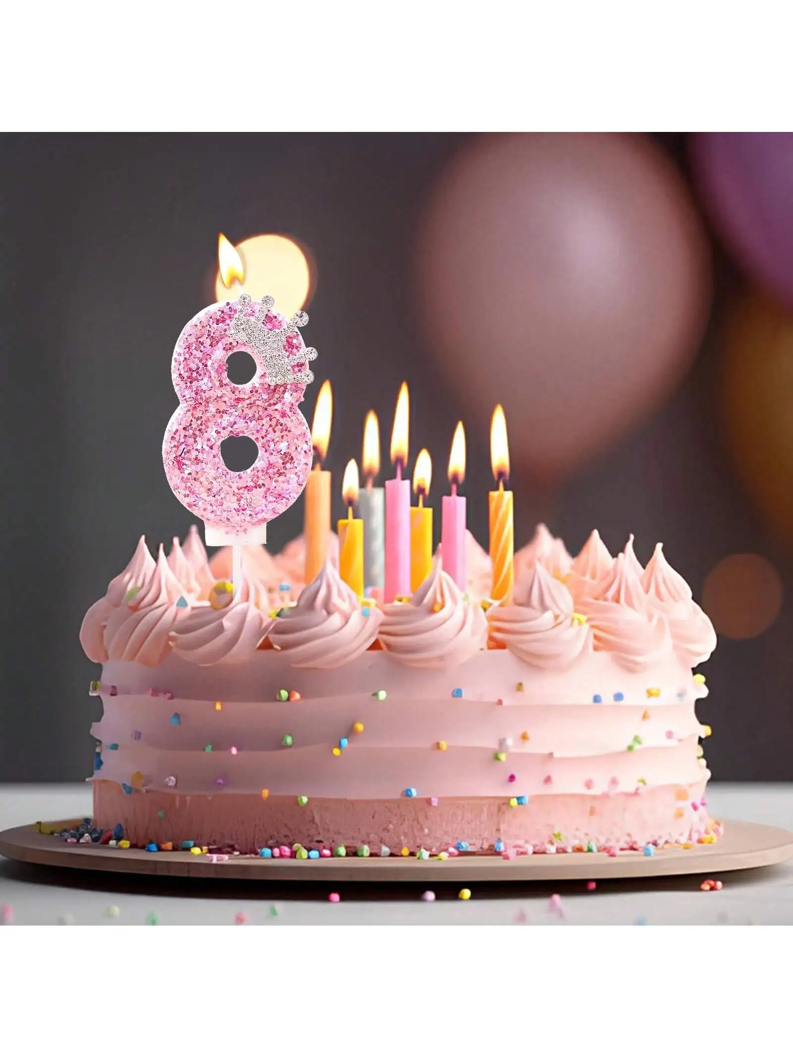 Cake Numeral Candles ，Birthday Candle  pink Colour Creative Candle Princess Crown Girl Happy Birthday Party Decoration