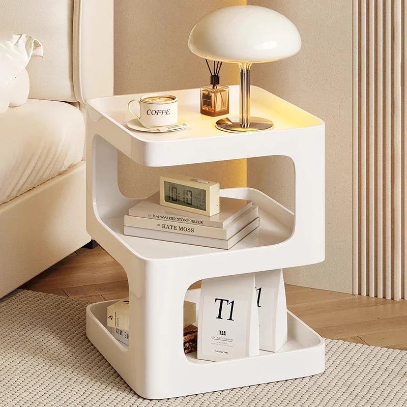 White Simple Night Table Hidden Storage Drawers Nordic Trendy Nightstand Minimalist Aesthetic Mesitas De Noche Bedroom Furniture