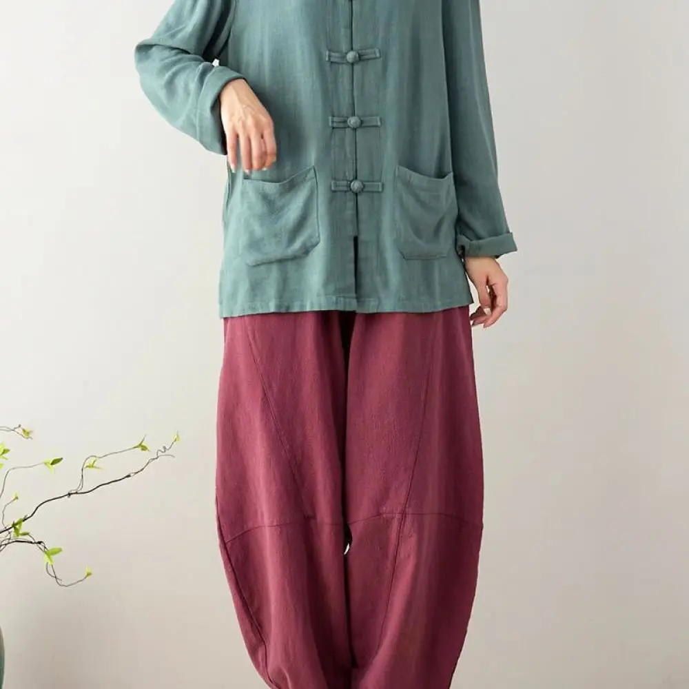 Unisex Summer Chinese Style Cardigan Frog Button Cotton Linen Breathable Tai Chi Uniform Casual Loose Outerwear Top