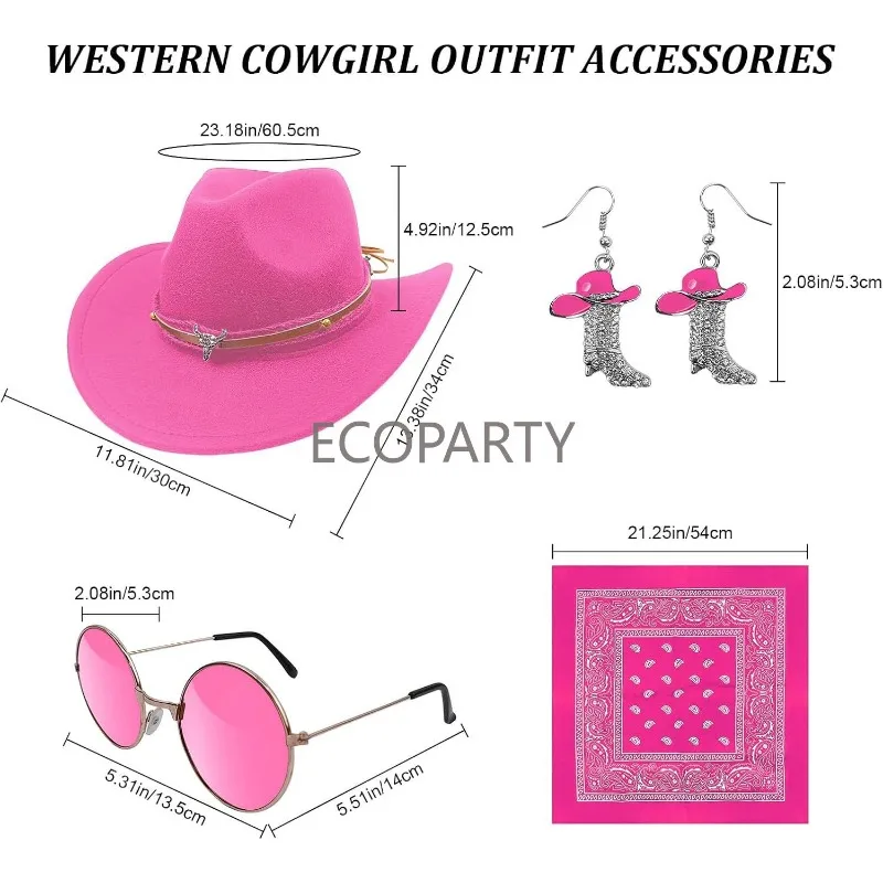 Ecoparty Cowgirl Outfits for Women Western Costume Accessories Cowboy Hat Tassels Fringe Vest Earring Hippie Glasses Bandana