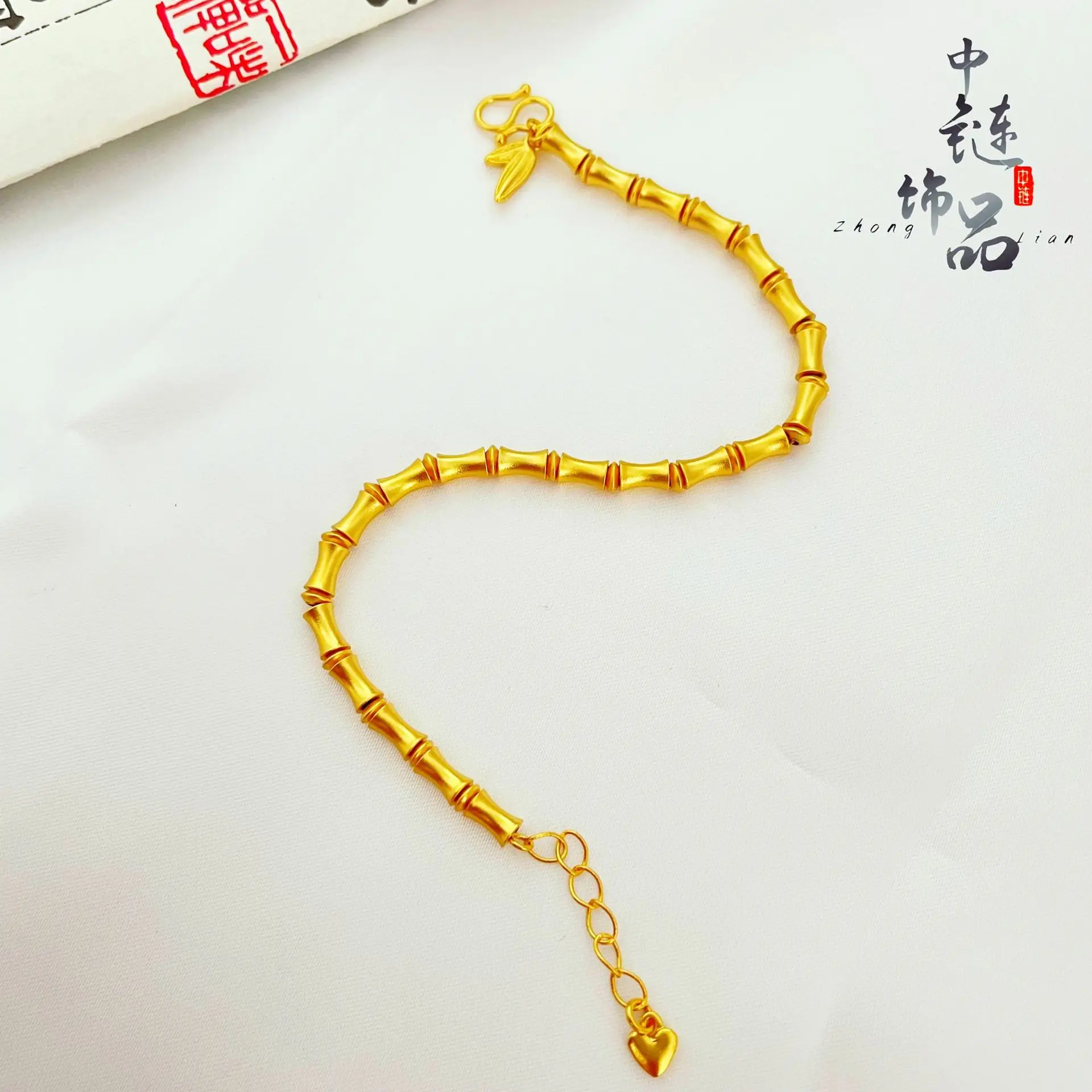 9999 Gold Continuously Rising Bamboo Joint Bracelet for Women Open Bamboo Joint Bracelet
