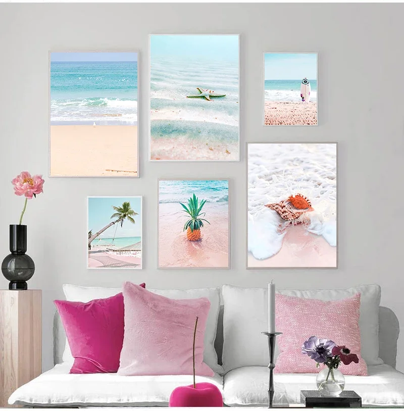 Pink Sea Beach Shell Pineapple Hammock Nordic Posters And Prints Wall Art Canvas PaintingWall Pictures For Living Room Decor