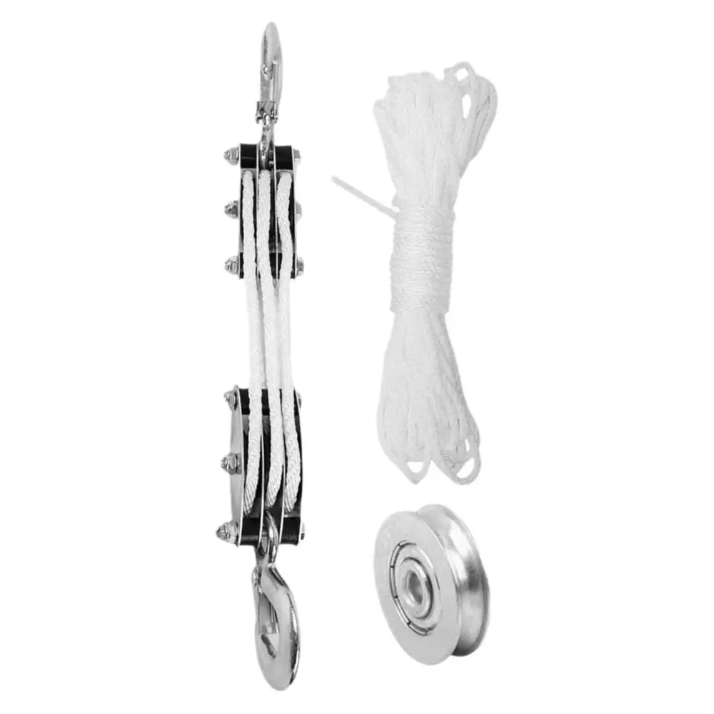 Heavy Duty Handheld Crane Polyethylene Rope Steel Wheel Rope Pulley Block 270° Rotatable Durable Lifting Pulley Portable Lifting