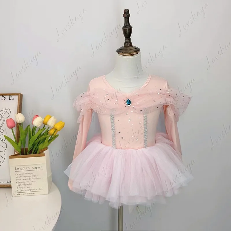 Traje de dança infantil – Saia de dança de princesa borboleta estilo balé de manga comprida para meninas – Roupa de dança chinesa