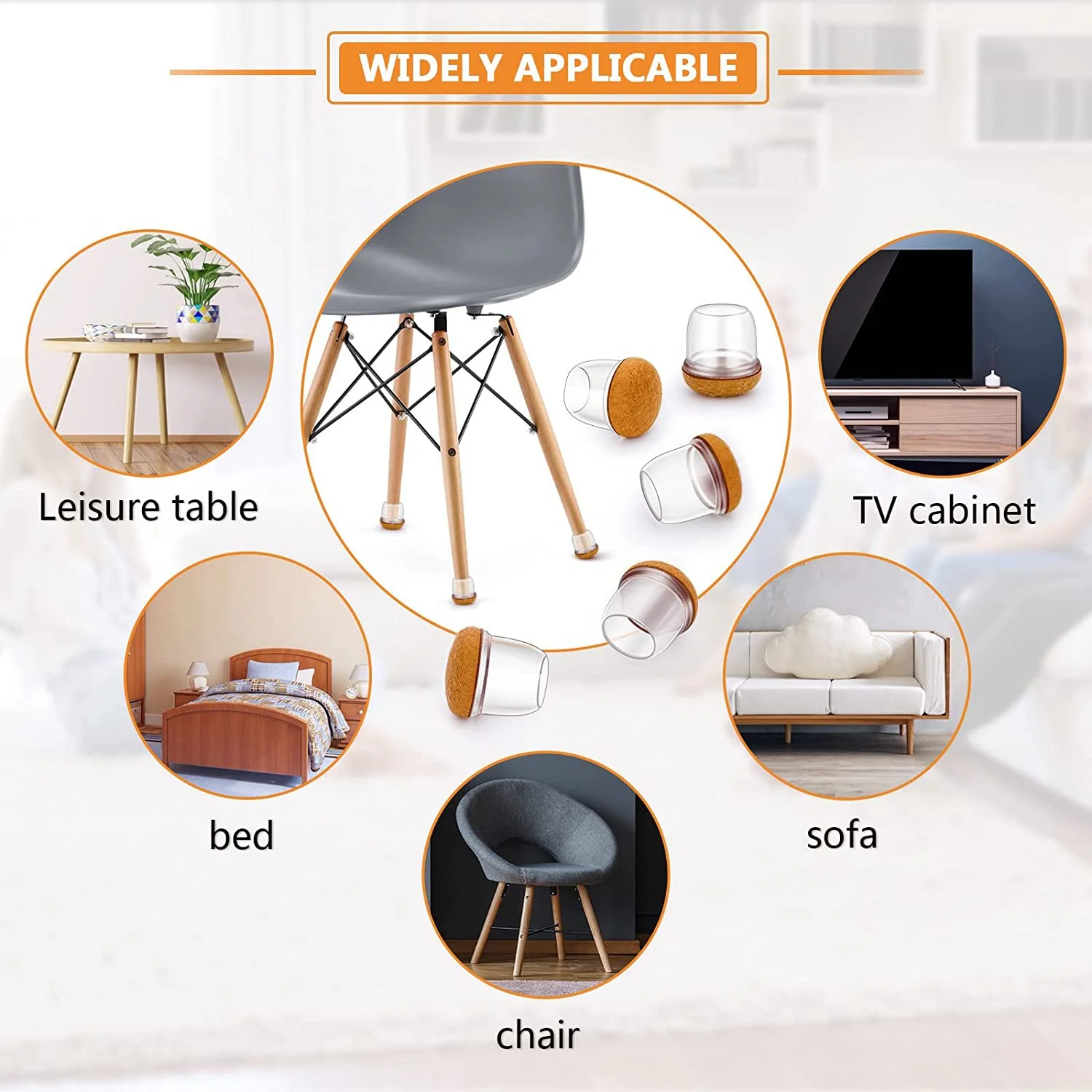 RABIT AS59~ Protective Caps For Chair Legs, Pack Of 16, Round Silicone Chair Leg Caps With Felt Pads, Tables And Chairs