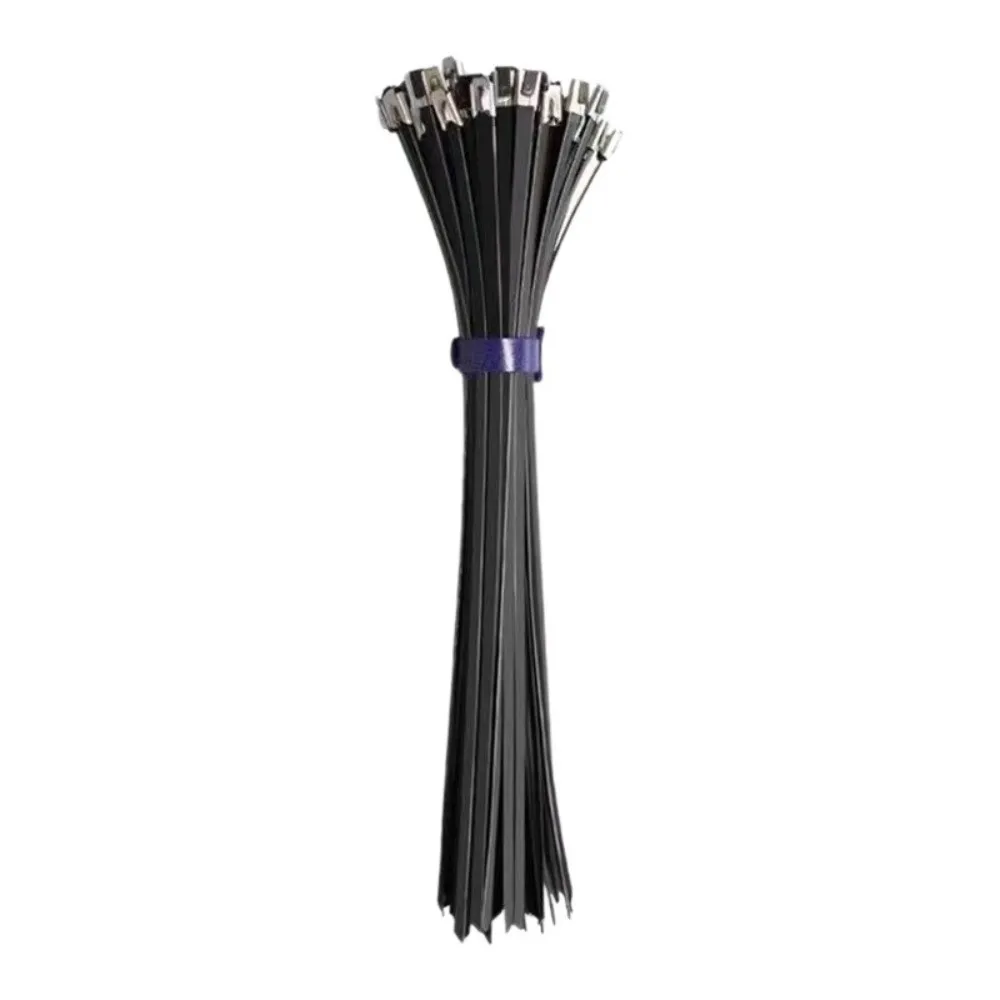 50PCS Multi-Purpose Metal Black Cable Ties Heavy Duty Self Locking Stainless Steel Cable Ties Reusable Wire Organizer Fastener