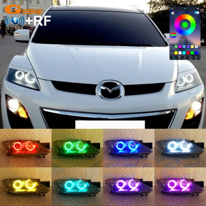 For Mazda CX7 CX 7 CX-7 2007 2008 2009 2010 2011 2012 RF Remote BT App Ultra Bright Multi-Color RGB Angel Eyes Kit Halo Rings