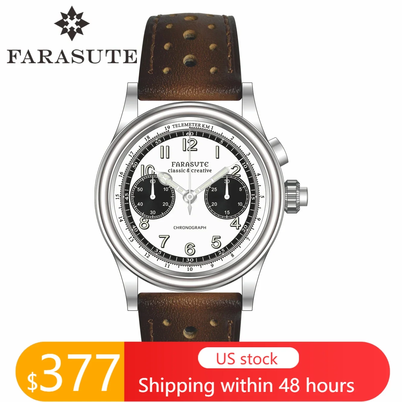 FARASUTE 2317 Pilot Watch Men Manual Mechanical Chronograph Panda Watch Sapphire  Waterproof  Seagull Movement  ST19 Men's Watch