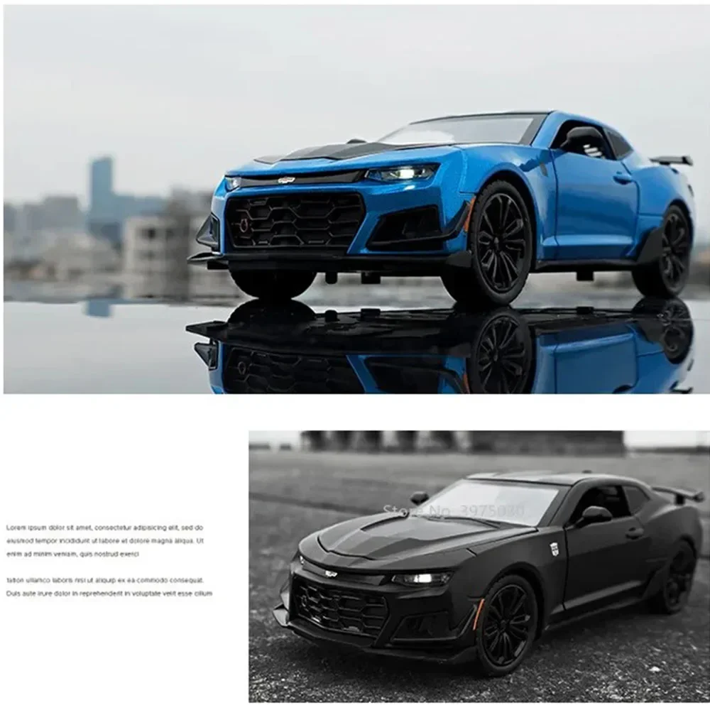 1:24 Scale Camaro Cars Miniature Models Toys Alloy Diecast Sound Light Vehicles white Pull Back Sports Car for Child Adult Gifts