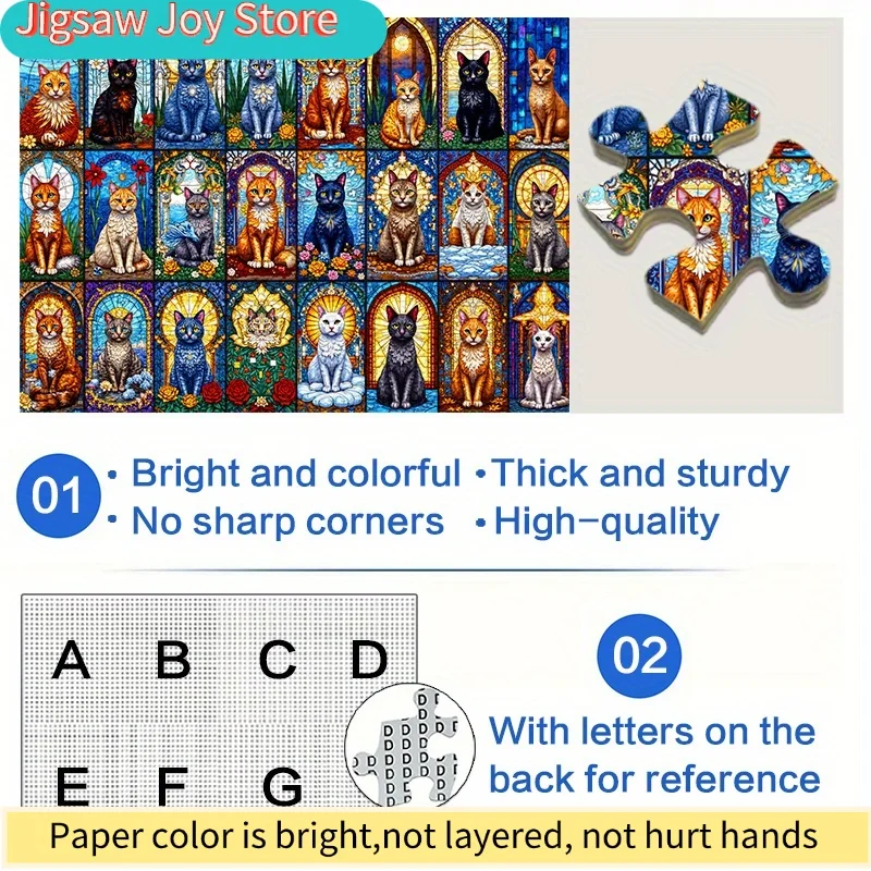 

Головоломка из витражного стекла с кошкой - Большая головоломка в стиле Манэки-Нэко, сложная 2D/3D DIY-головоломка с изображением кошек Табби и Тукседо