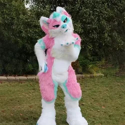 Pink Long Fur Furry Costume Husky Dog purple Fox Mascot Costume Fursuit Wolf Cosplay Party Fursuit Halloween Suit Adult Size