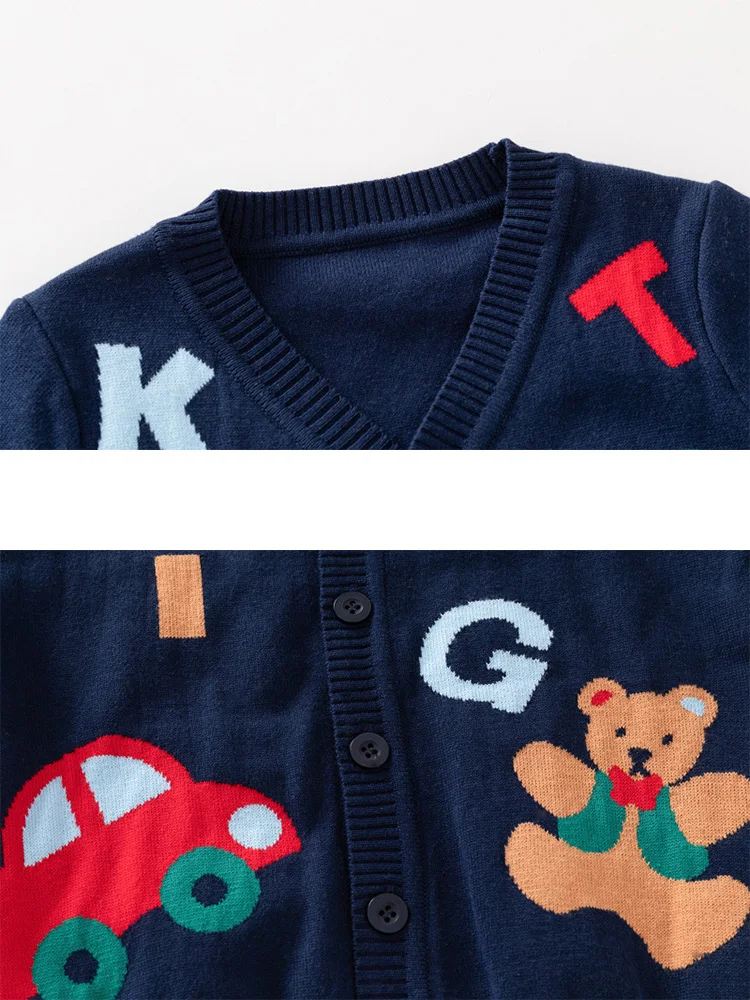 Winter Kid Sweater Girl Boy Car Bear Pattern Knitted Coat Long Sleeve Vl Neck Children Sweater Cardigan Fashion Coat