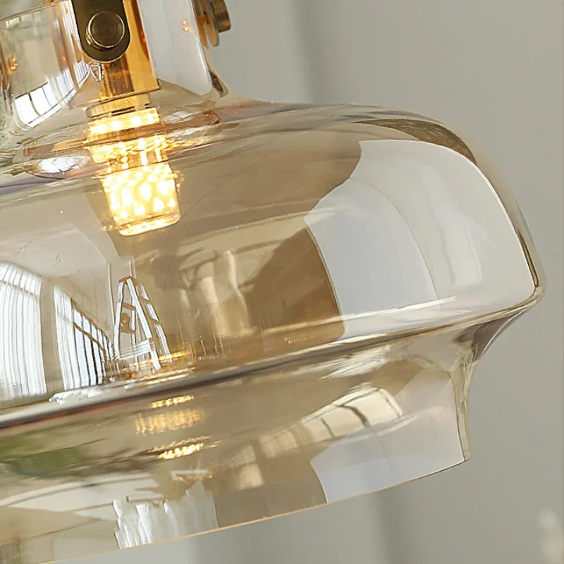 Nordic Glass Pendant Light for Living Room Bedroom bar Cafe Restaurant Home Indoor Hanging Lamp Modern Amber Glass Chandelier