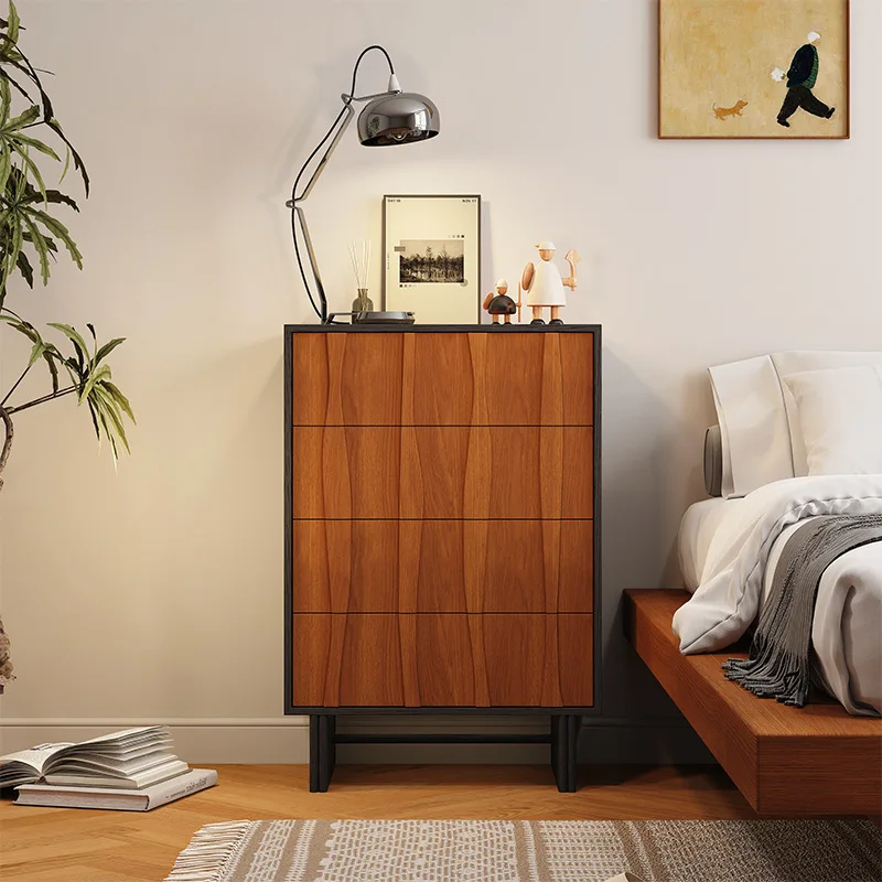 

Pre-Style, Solid Wood Veneer, Chest of Drawers, Vintage Teak Finish, Modern Minimalist Bedroom Storage