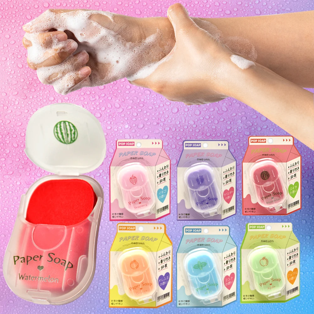 

Portable Hand Soap Sheets 50PCS/Box Disposable Dissolving Cleanser Sheets Alcohol-Free On-the-Go Travel Cleaning