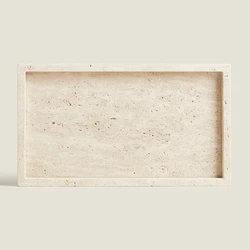 Travertine Stone Bathroom Vanity Tray for Cosmetic Perfume Natural Marble Kitchen Sink Tray for Soap Dispenser Sponge Holder