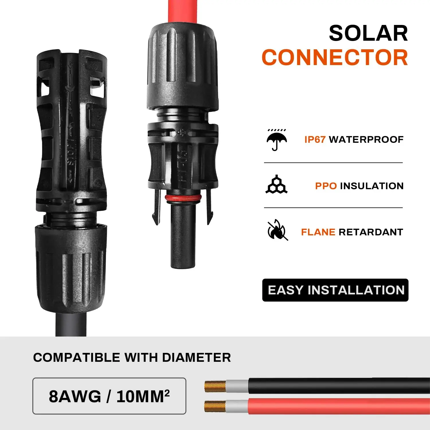 5 Pairs Solar Panel Cable Connector Solar System Photovoltaic Connectors Male/Female 30A 1500V DC for 10mm² 8AWG PV Cables