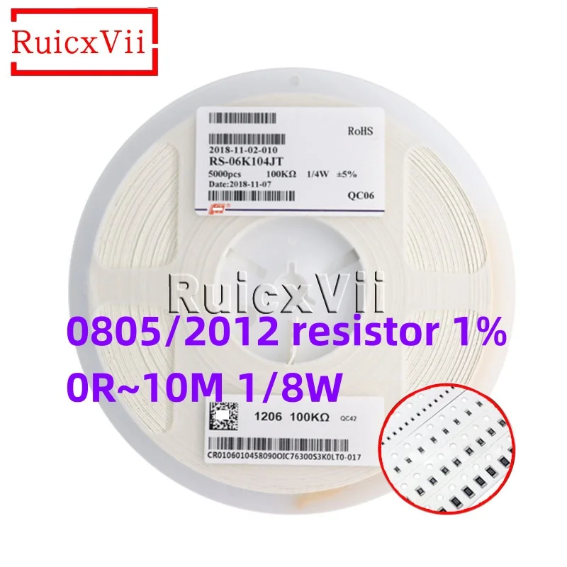 

1000pcs 0805 Chip resistor 1% 2012 0 1 10 20 47 100 Ohm 0R 1R 10R 20R 47R 100R 1K 2K 10K 20K 47K 100K 200K 1M 10M 0R~10M 1/8W