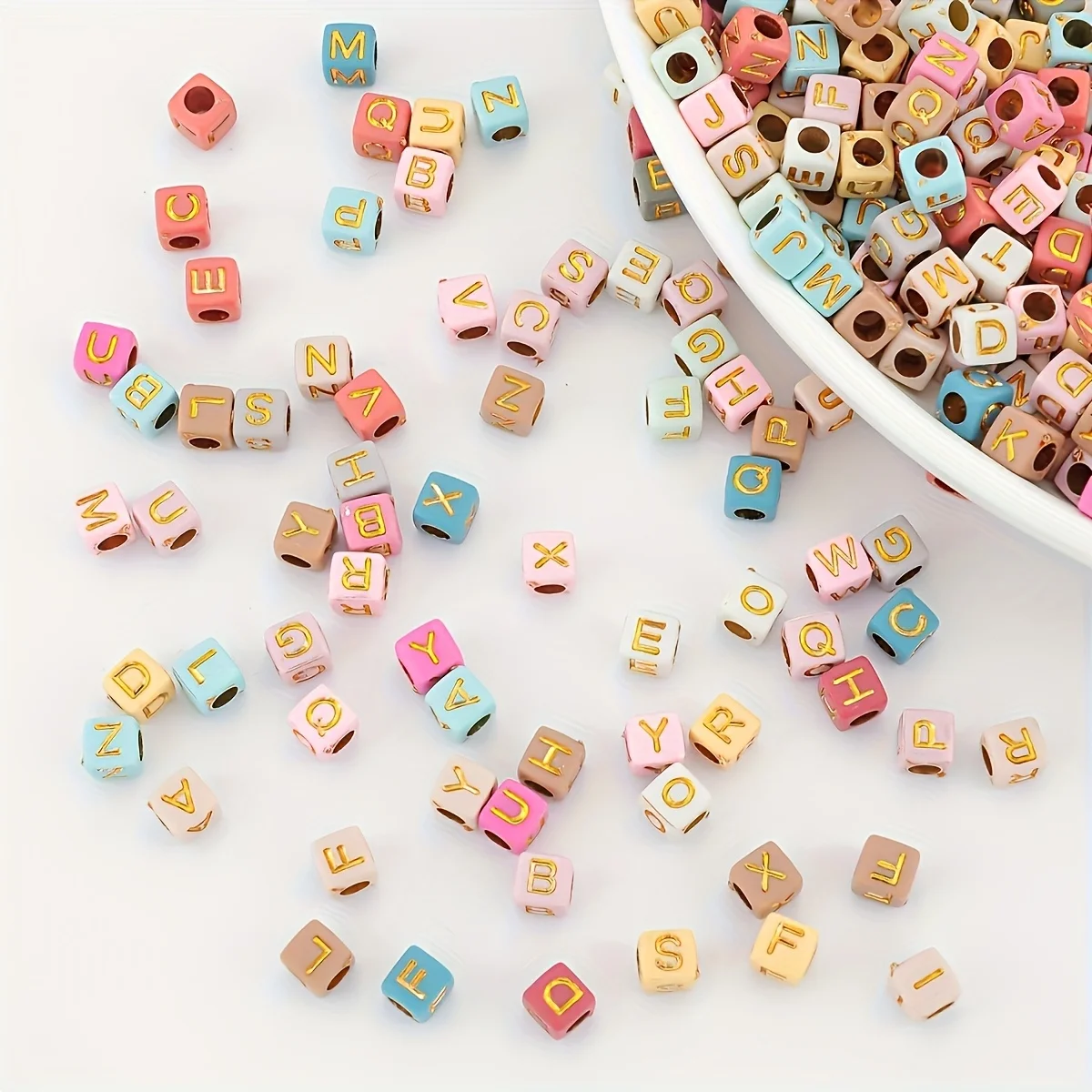 6mm 510pcs Multi-Color Colored Background Acrylic Square Letter Beads, Used for Jewelry Making, DIY Crafts, Necklaces, and Keych